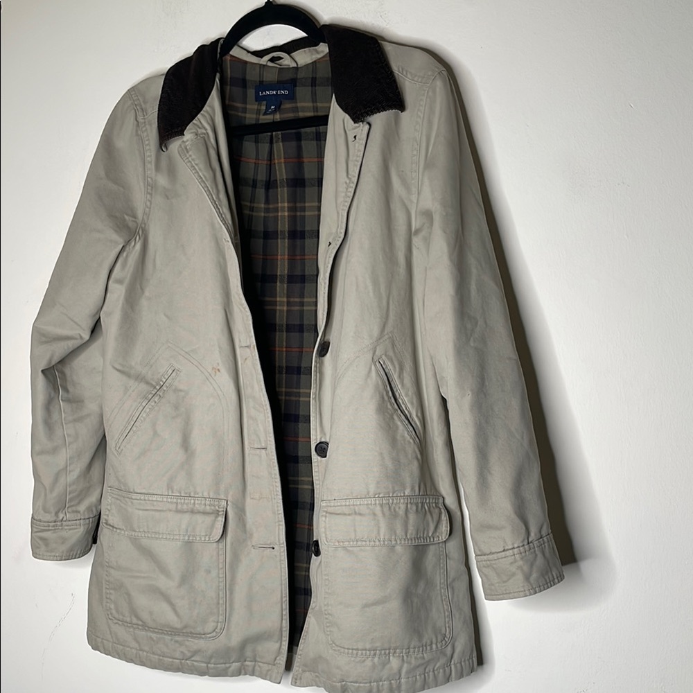 Lands' End Tan Military Field Coat with Sturdy Cotton Blend